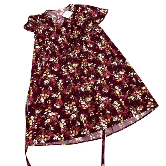 Isabel Maternity Floral Print Short Sleeve Woven Burgundy Dress - XS - NWT - Picture 1 of 9